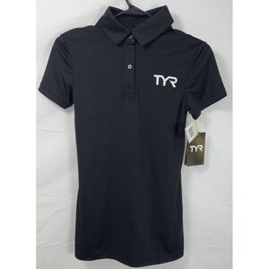 NWT Women's TYR Alliance Tech Short Sleeve Polo Shirt‎ Black w/ White Logo - XS